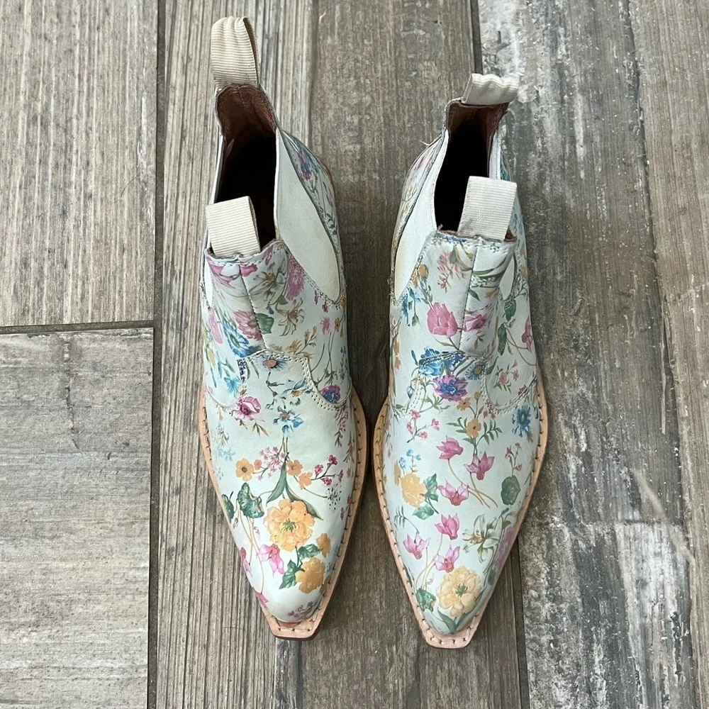 Free People Beau Western Boots in Ivory Floral size 6.5